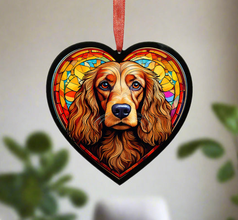 Cocker Spaniel Golden Stained Glass Effect Heart Suncatcher